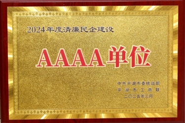 喜报！金沙9001以诚为本荣获平湖市2024年度清廉民营企业建设AAAA级单位称号